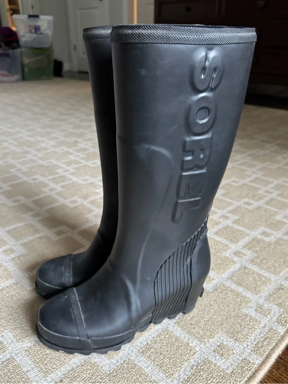 Sorel Joan Rain Wedge Tall Waterproof Rubber Boots Black Size 10